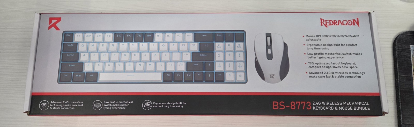 Redragon BS-8773 Mechanical Gaming Keyboard RGB And Mouse Bundle USB Wireless