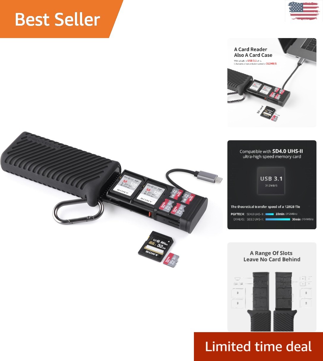 CreateMate High-Speed 2-in-1 SD Card Reader & Holder - USB 3.1 Type-C Black