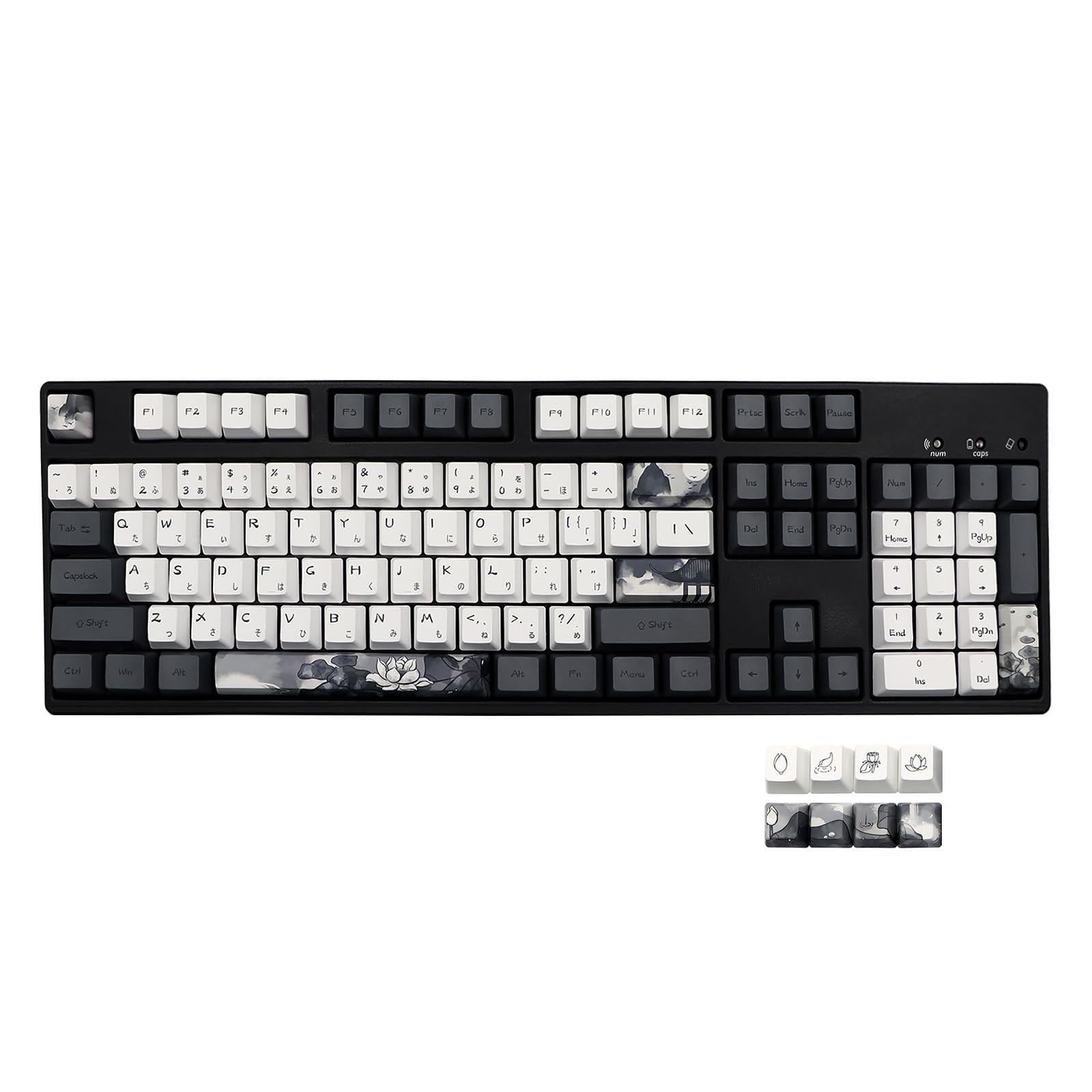JSJT Ink Lotus Keycaps OEM Profile Japanese Keycaps 140 Keys PBT Dye Sublimat...