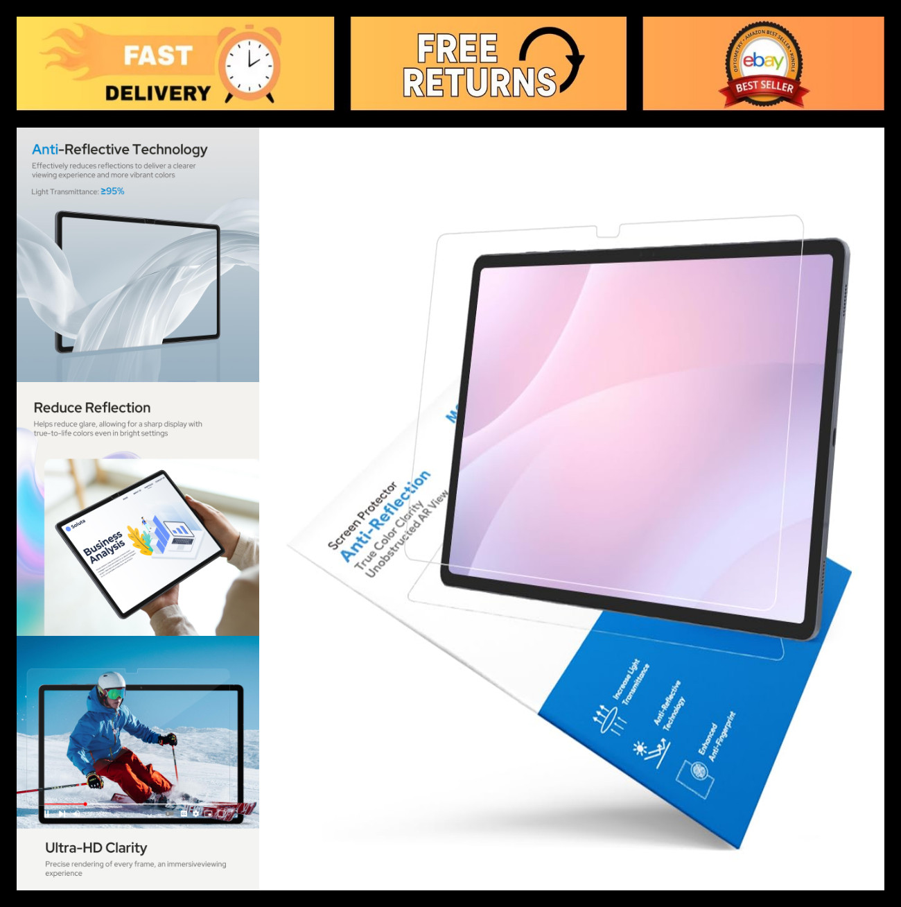 2 Pack AR Screen Protector for Galaxy Tab S10 Plus/S9 Plus - Anti-Glare, HD Clar