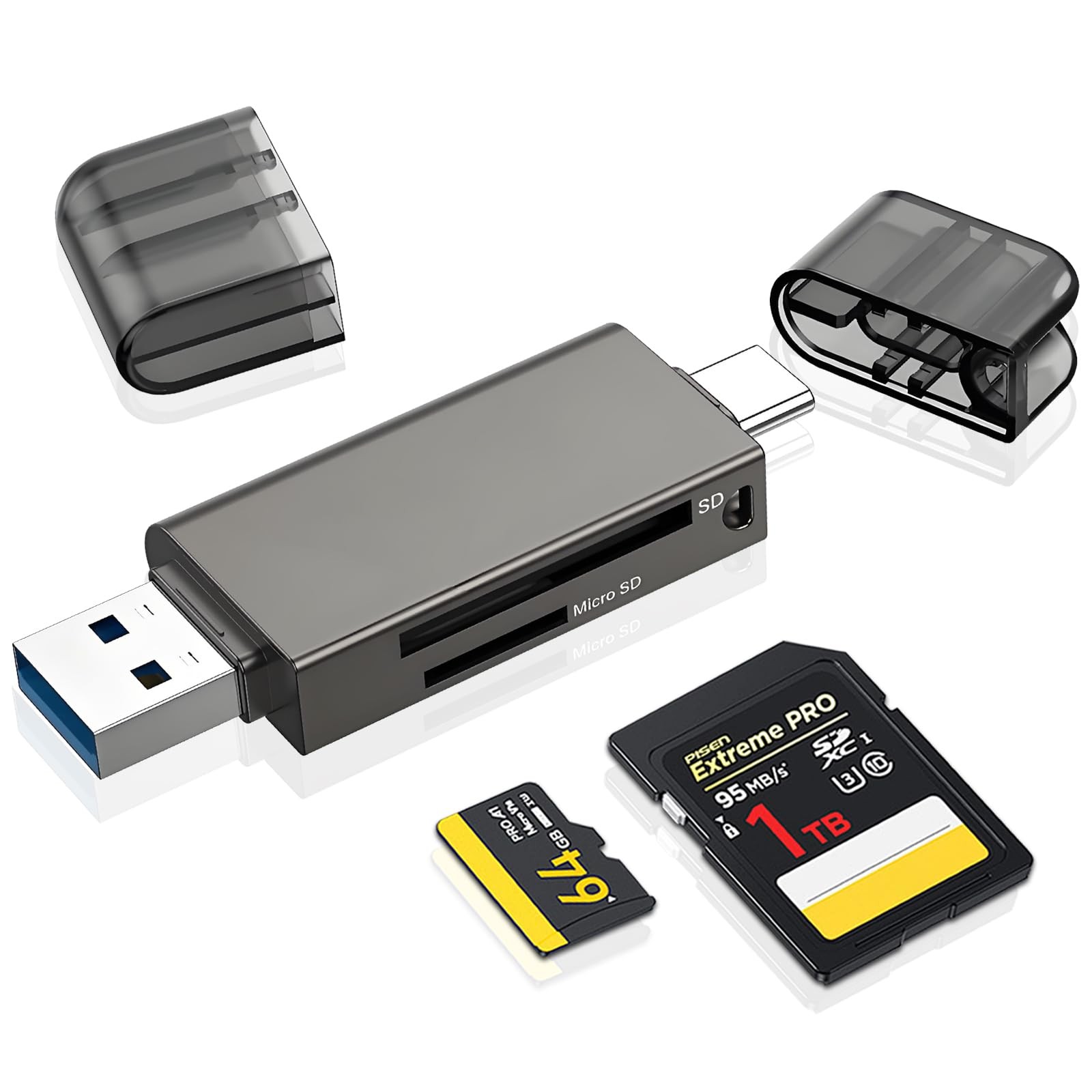 Micro SD Card Reader 2 in 1 to C OTG Adapter Portable Memory 2in1, Grey
