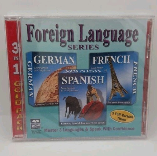 Foreign Language Series Learn German French Spanish PC CD-ROM 3-in-1 Bin B
