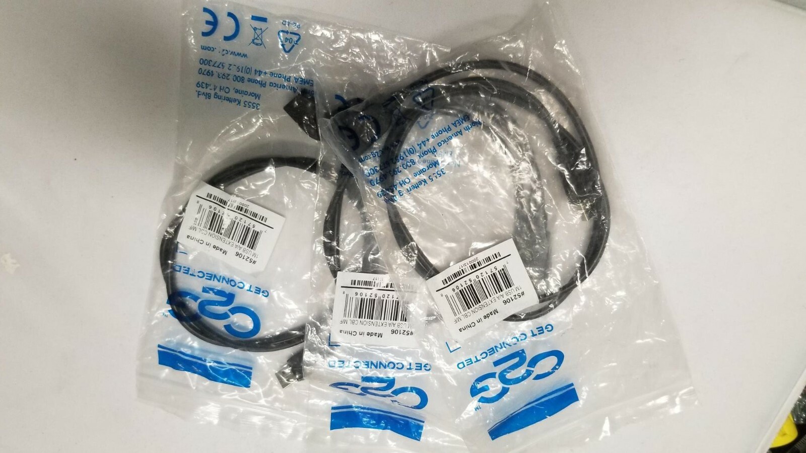 C2G 3.3FT USB Type-A Male to USB Type-A Female Extension Cable - 52106 LOT OF 3