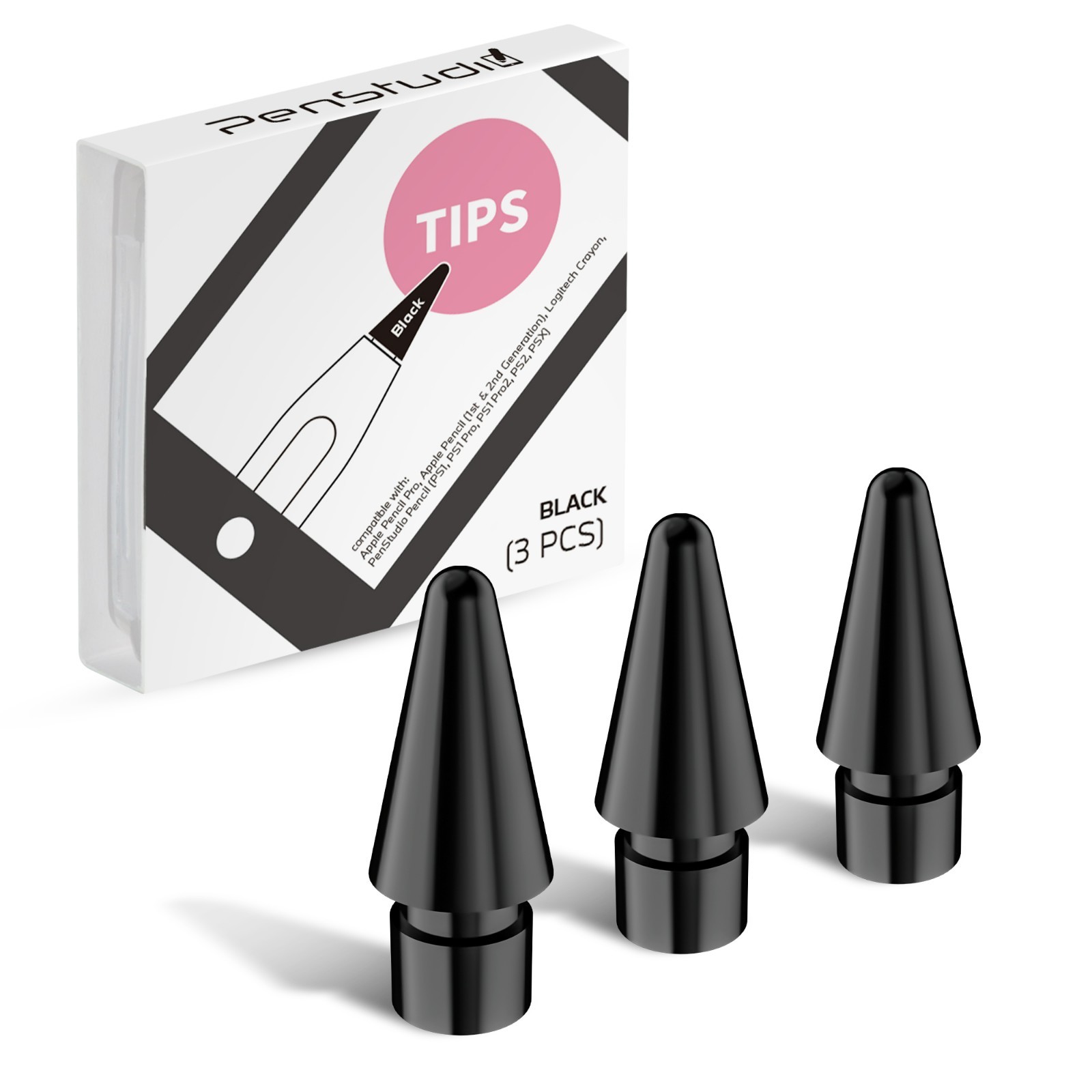 Penstudio Replacement Tips for Apple Pencil Pro/1st/2nd &USB-C | 3 Pack | Black