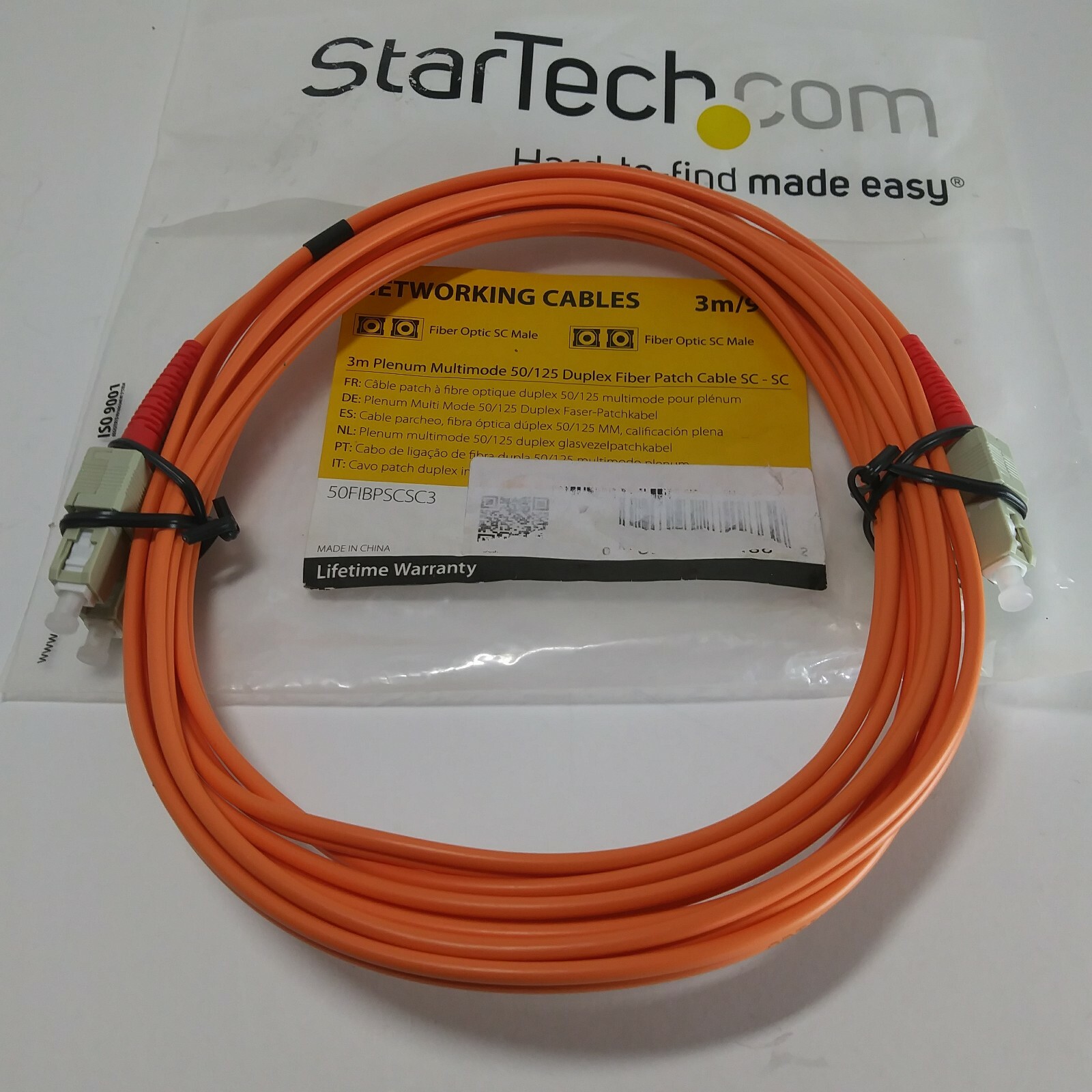 StarTech 3M Plenum Multimode 50/125 Duplex Fiber Patch Cable SC-SC 50FIBPSCSC3