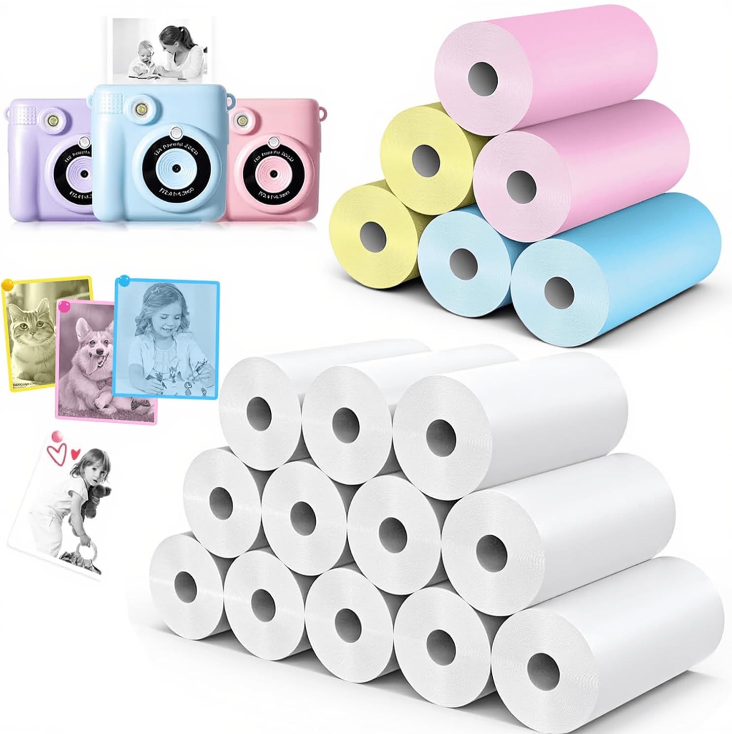 18 Rolls Kids Camera Paper Roll Refill Compatible with Most Instant Print Cam...