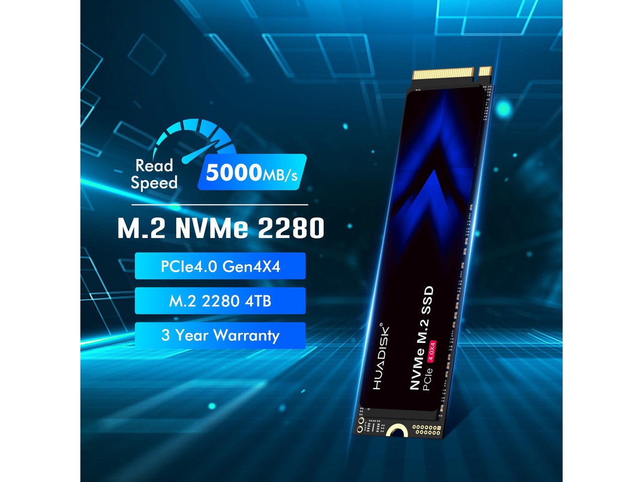 HUADISK 4TB TLC NVMe SSD, M.2 2280 PCIe Gen4x4 Internal Solid State Drive, Read