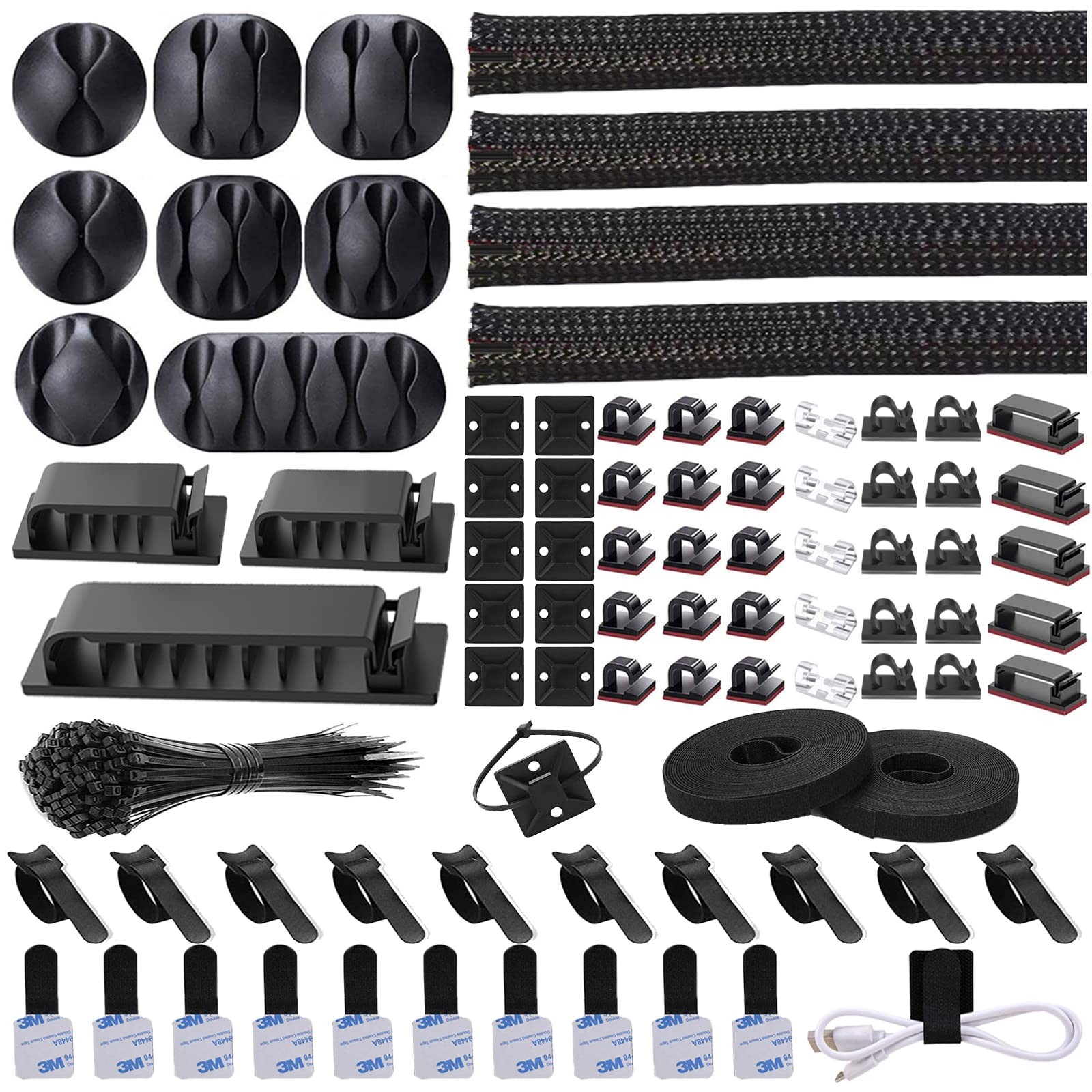 N NOROCME 192 PCS Cable Management Kit 4 Wire Organizer Sleeve 192 PCS, Black