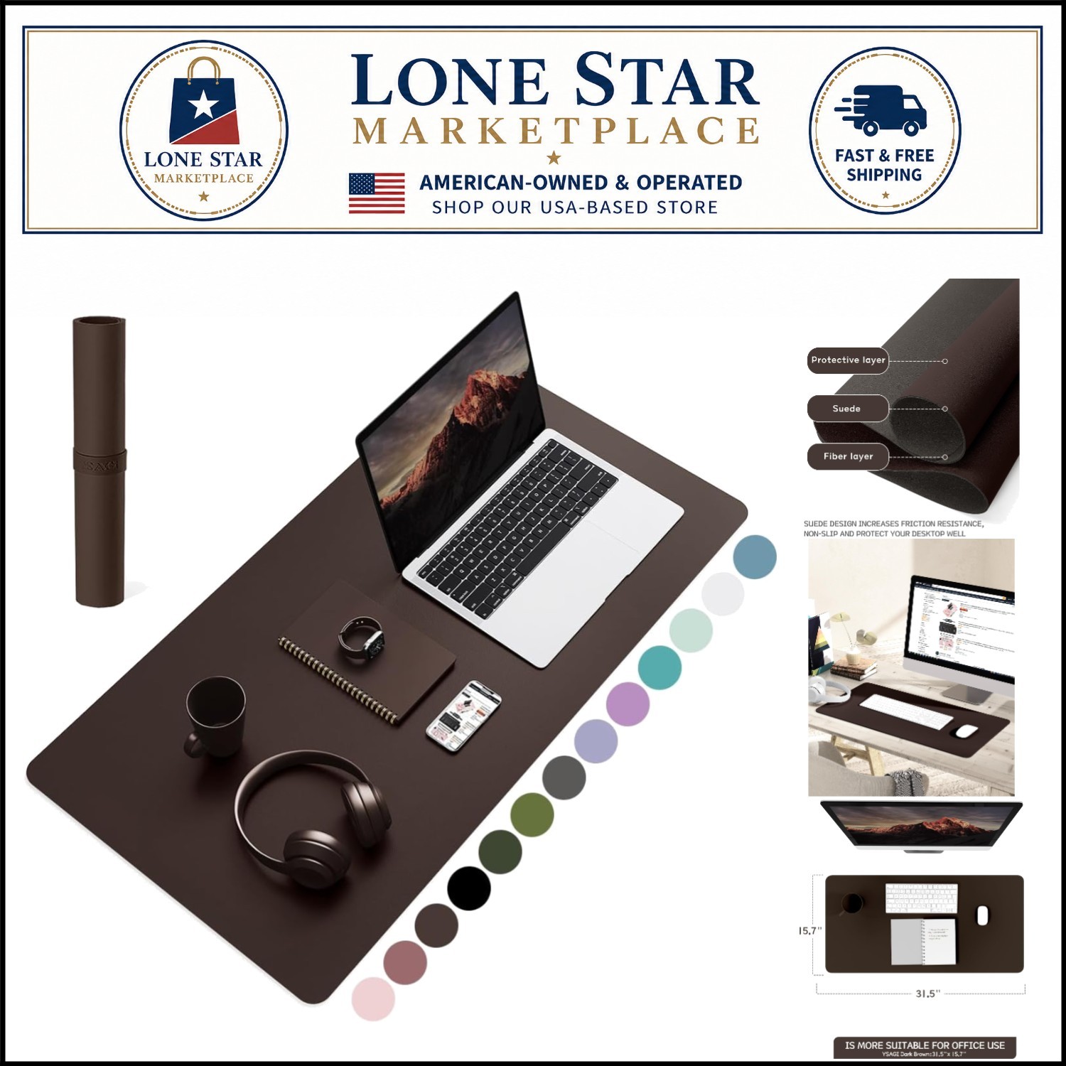 Large Waterproof Leather Desk Mat 31.5" x 15.7" - Protect Your Workspace