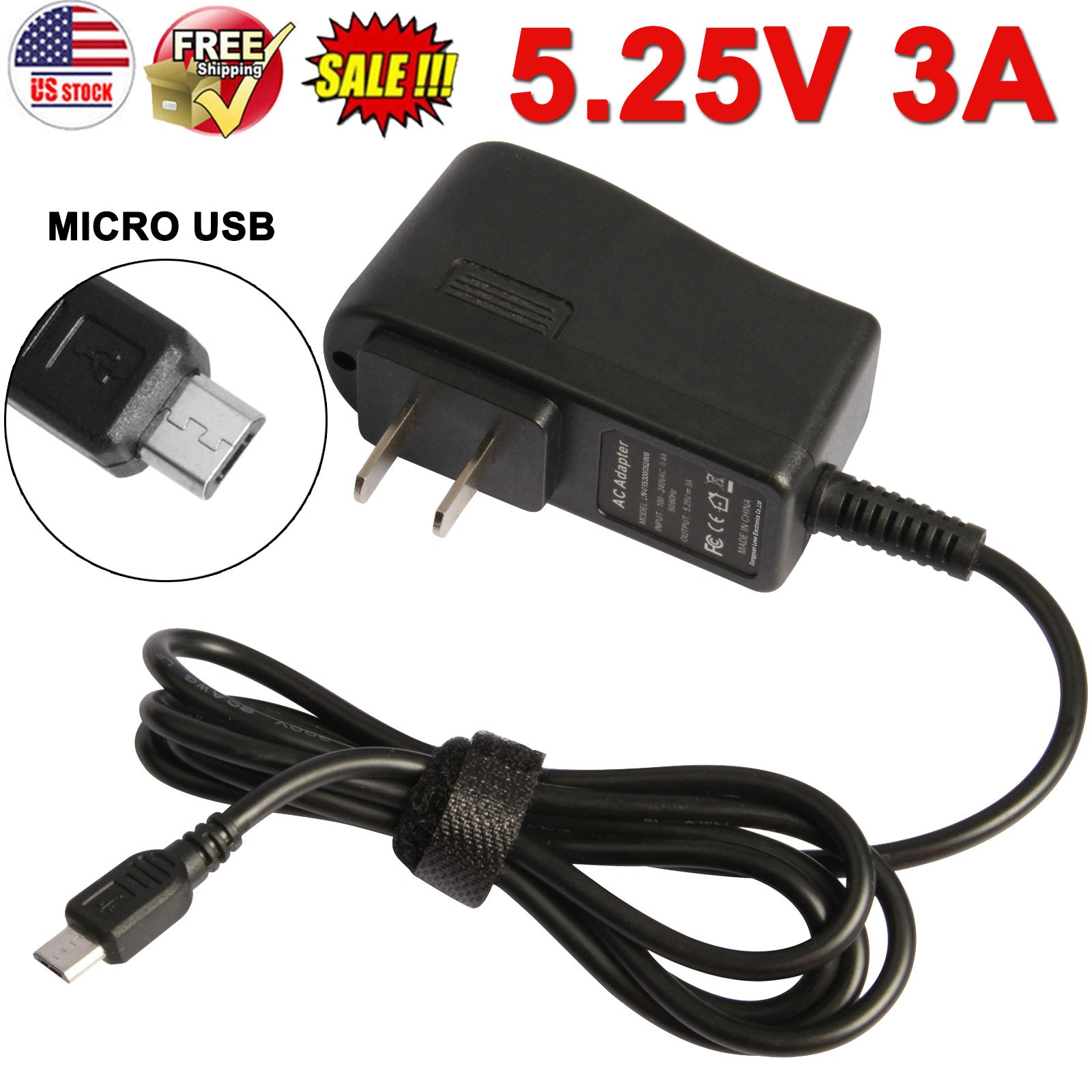 5.25V 3A Micro USB Wall Charger AC Adapter for Raspberry Pi 3 Power Supply Cord