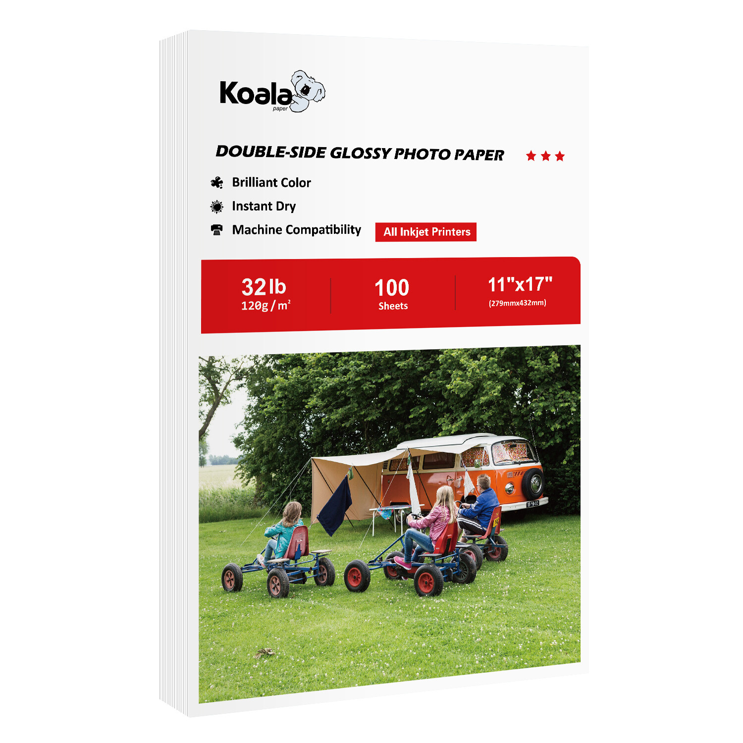100 Sheets Koala Double Sided Glossy Photo Paper 11x17 32lb Inkjet Printer 120g