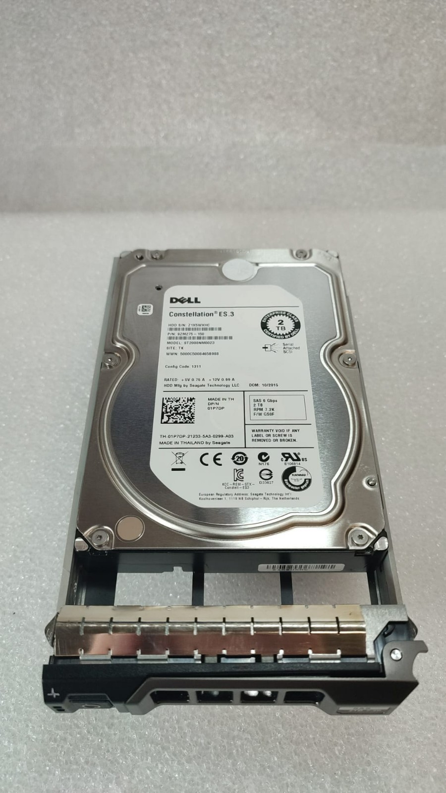 DELL 1P7DP 01P7DP 2TB 7.2K 6Gb/s 3.5" SAS HDD ST2000NM0023 W/Caddy Tray