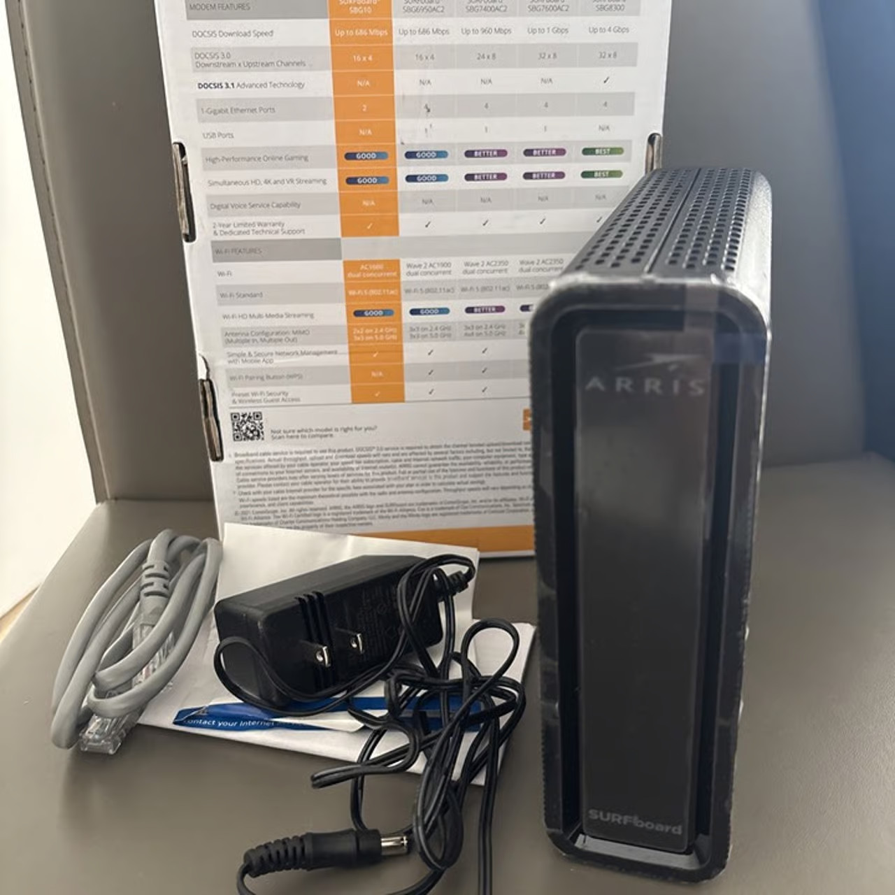 ARRIS SURFboard SBG10 DOCSIS 3.0 16x4 Gigabit Cable Modem & AC1600 Wi-Fi Router