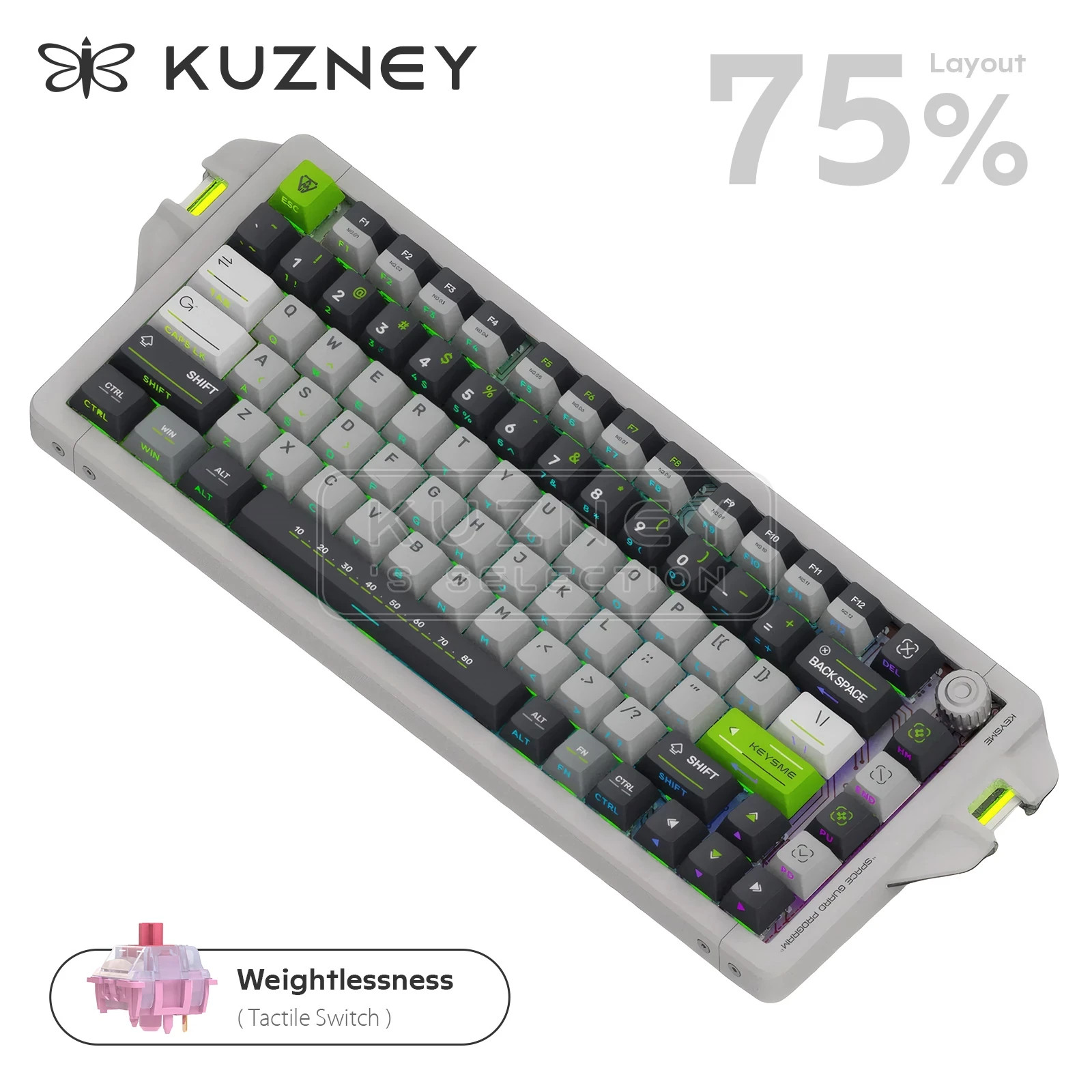 KEYSME AIM04 75% Keyboard Aluminum PBT Keycaps Housing Gasket Mount for Office