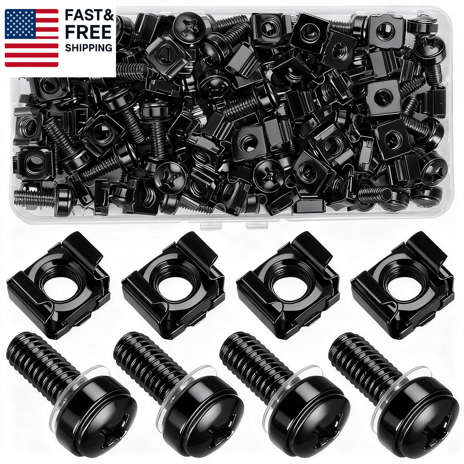 40 Pcs/20 Set Rack Mount Screws and Cage Nuts for Server Rack Cabinet, Black Car