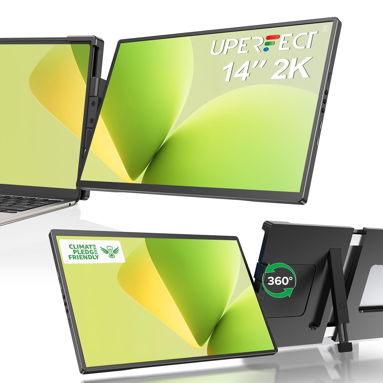 UPERFECT Laptop Screen Extender, 2K 14" 360°Unique Swivel Hinge w/ 180° Autom...