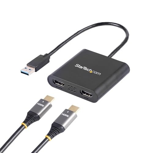 USB A 3.0 to Dual HDMI Adapter for Windows PC, 2 Video Outputs