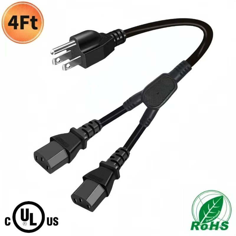 4FT 16AWG NEMA 5-15P to IEC320 2X C13 Y-Power Cable, C13 Splitter,UL Listed