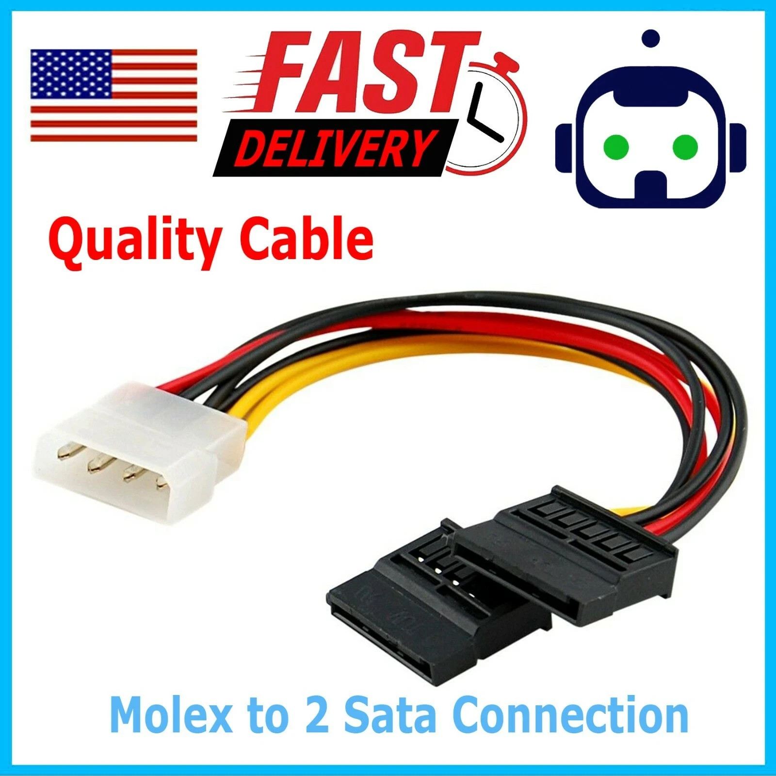 Molex to SATA Power Cable Splitter Adapter Extension 8" 20cm