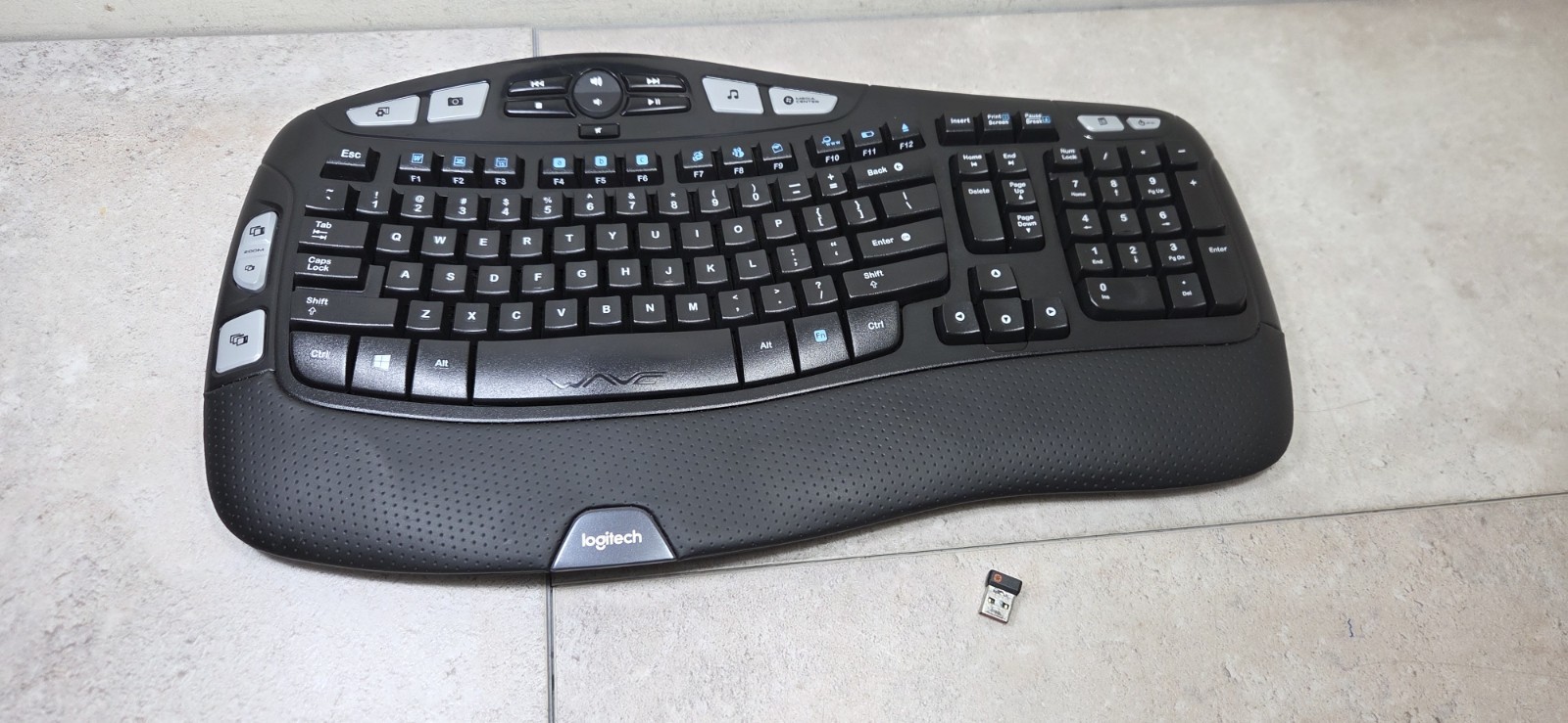 Logitech K350  Wave Ergonomic Wireless Keyboard with Unifying USB  Dongle