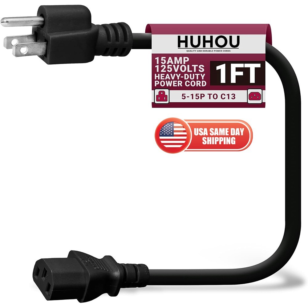 3-Prong Power Cord - 1 Feet PC Power Cable for Comeputer Monitor TV Projector PC
