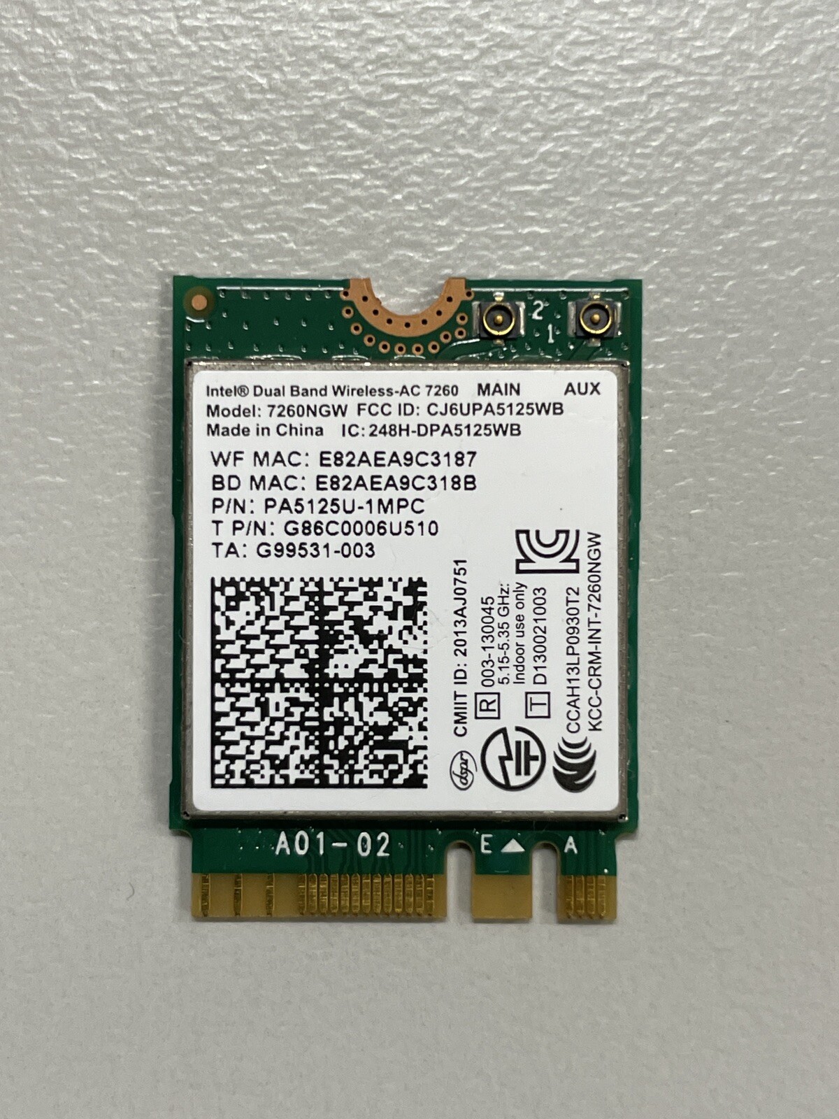 Genuine Intel Dual Band Wireless-AC 7260 M.2 2230 802.11ac WiFi Card 7260NGW