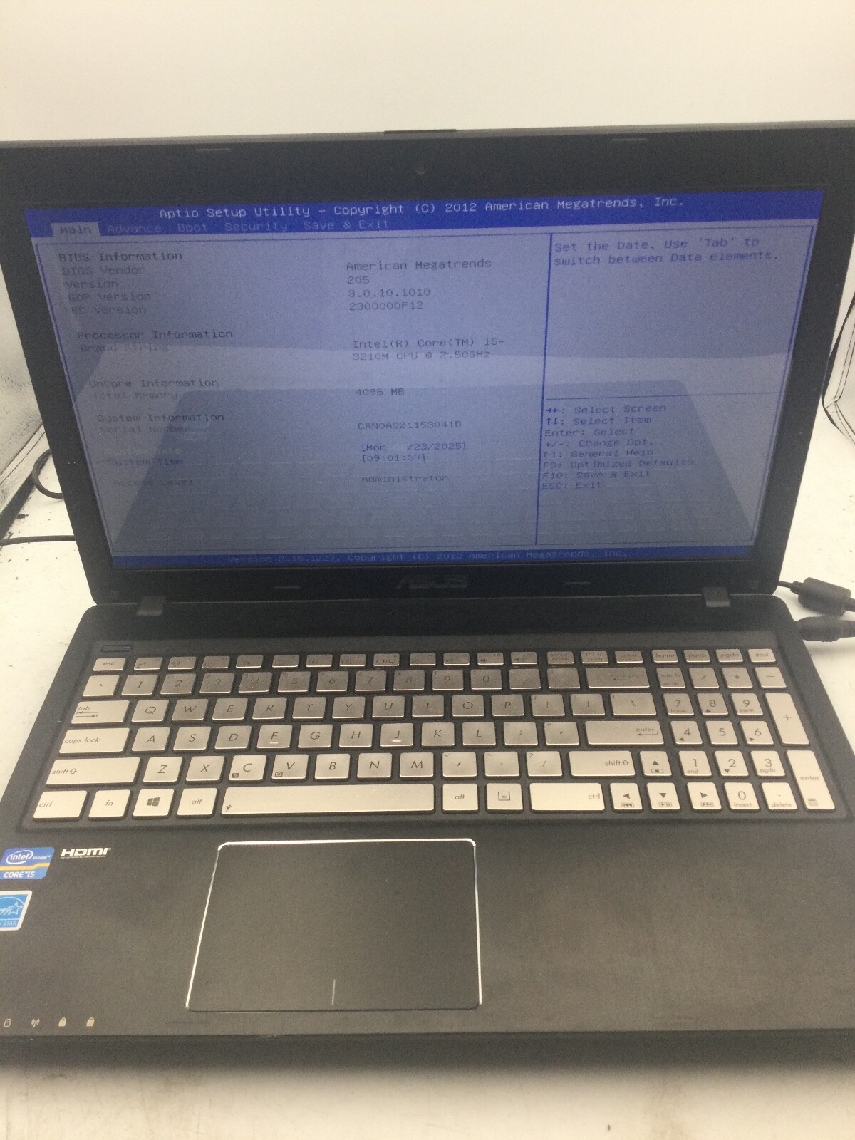 ASUS Q500A - BOOTS TO BIOS - INTEL CORE I5 3210 - NO RAM - 15" - READ DESC - BB