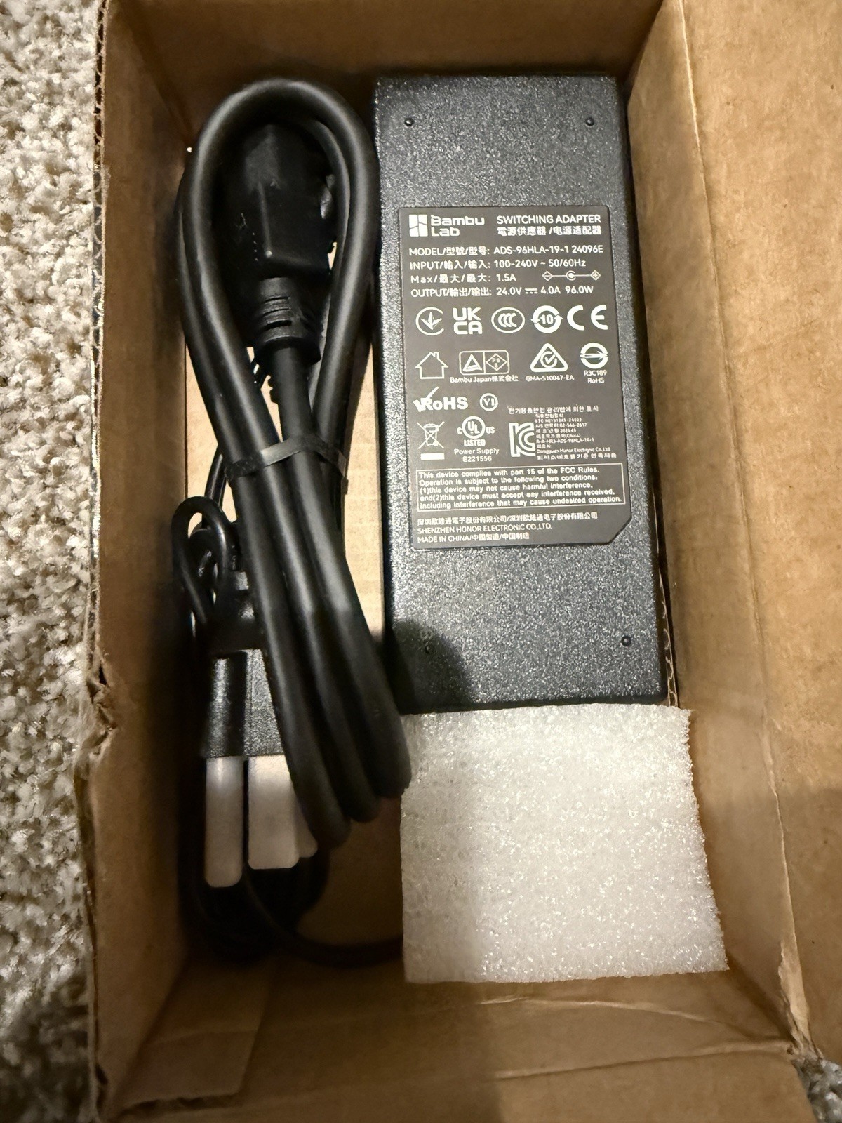 Bambu Lab Genuine OEM ADS-96HLA-19-1 24096E-US 96W Switching Adapter NEW