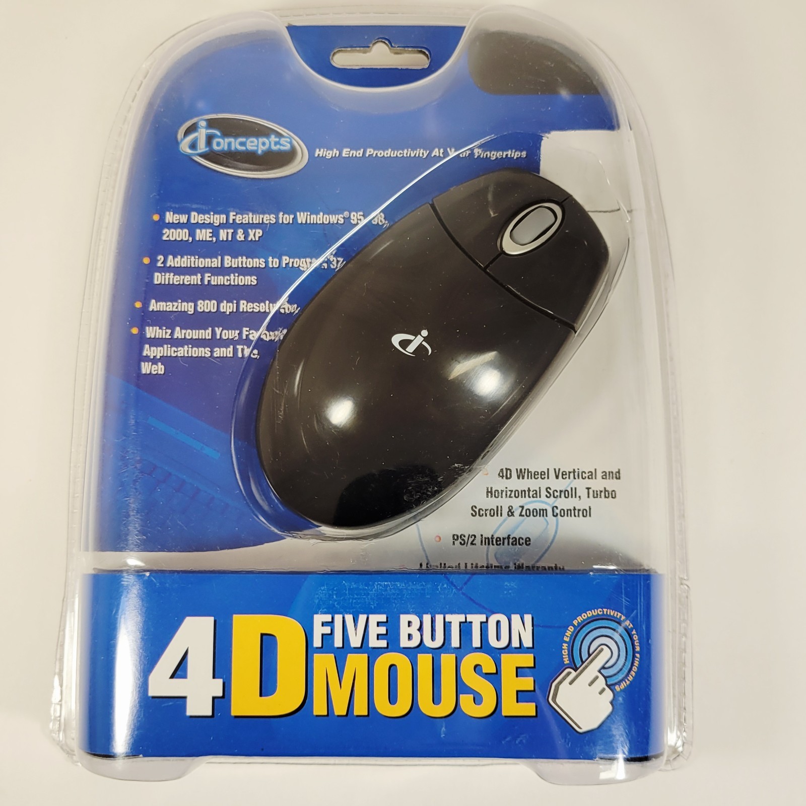 iConcepts 4D Five Button Wheel Scroll Mouse PS/2 Windows 3.1/95/98/2000/ME/NT/XP