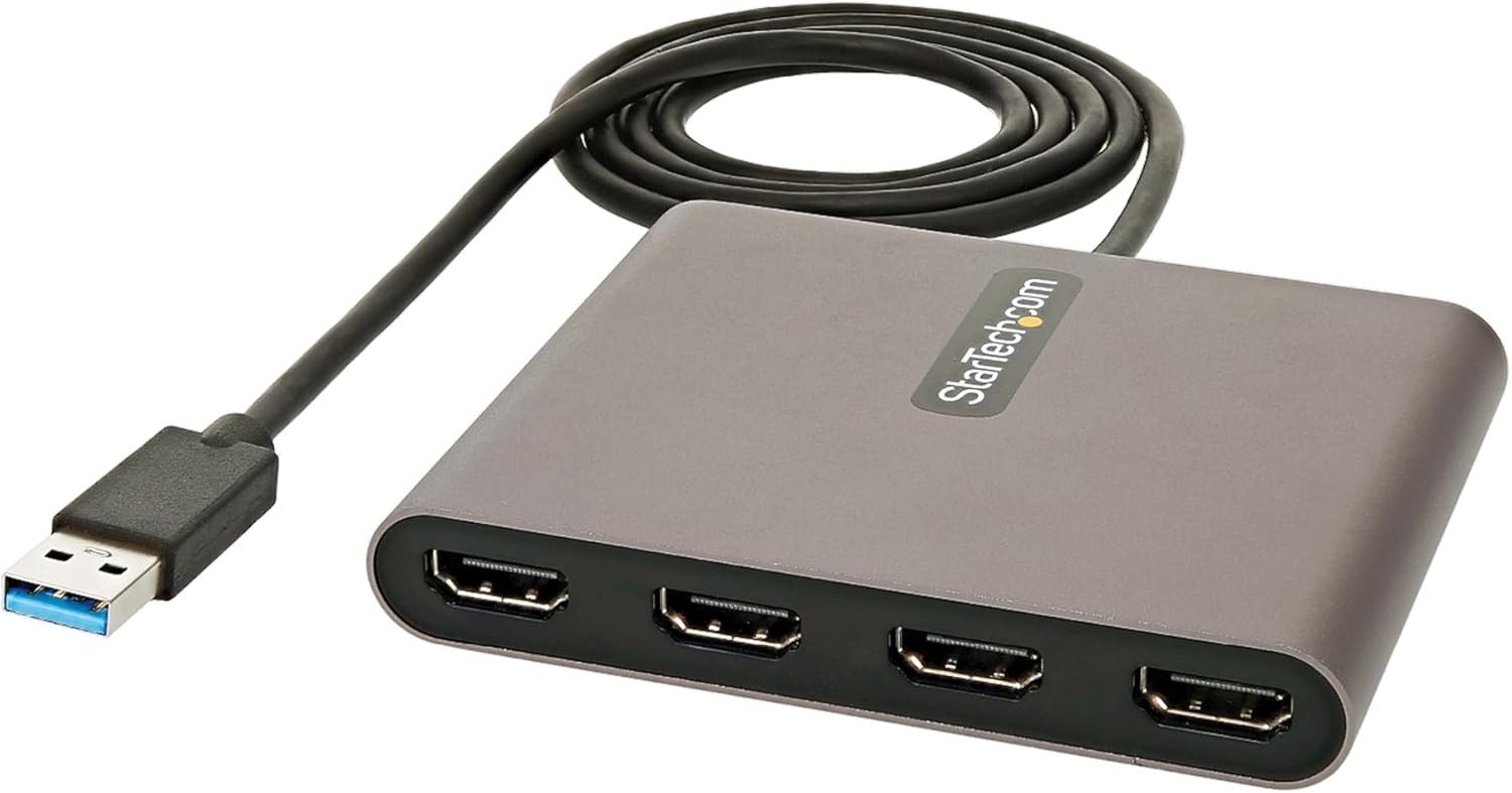 StarTech.com USB 3.0 to Quad HDMI Adapter, 4x Monitor Space Gray 