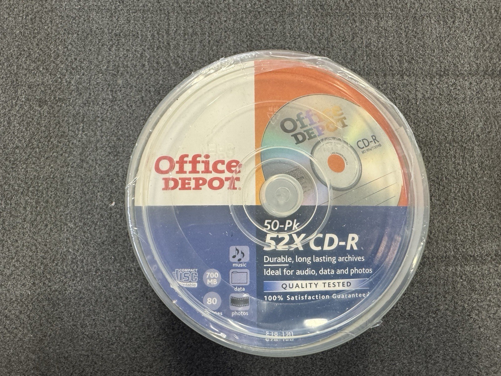 Office Depot CD-R 50 Pack 52x 700MB 80 Min Blank Discs Spindle Data New Sealed