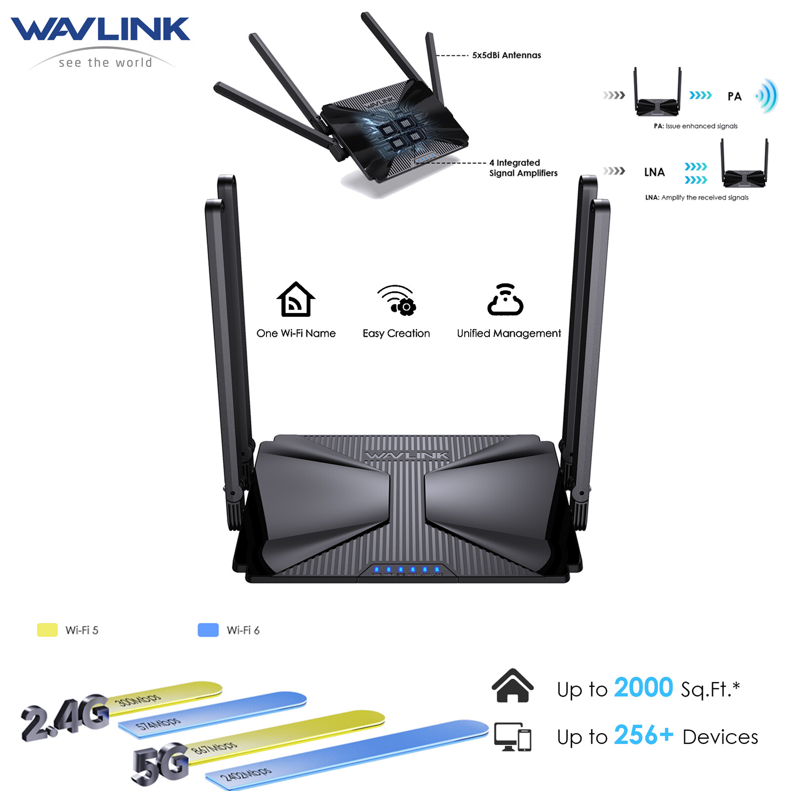 AX3000 Wi-Fi 6 Dual Band 5GHz/2.4GHz Mesh Router OFDMA Mesh & AP Mode IPv6