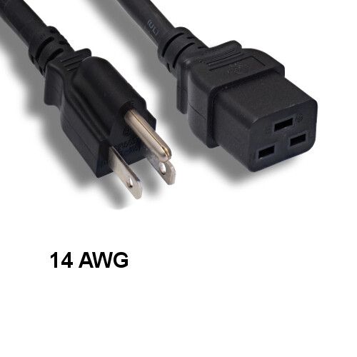Kentek 15Ft NEMA 5-15P to IEC-60320 C19 Power Cable 14AWG 15A Server PDU UL cUL