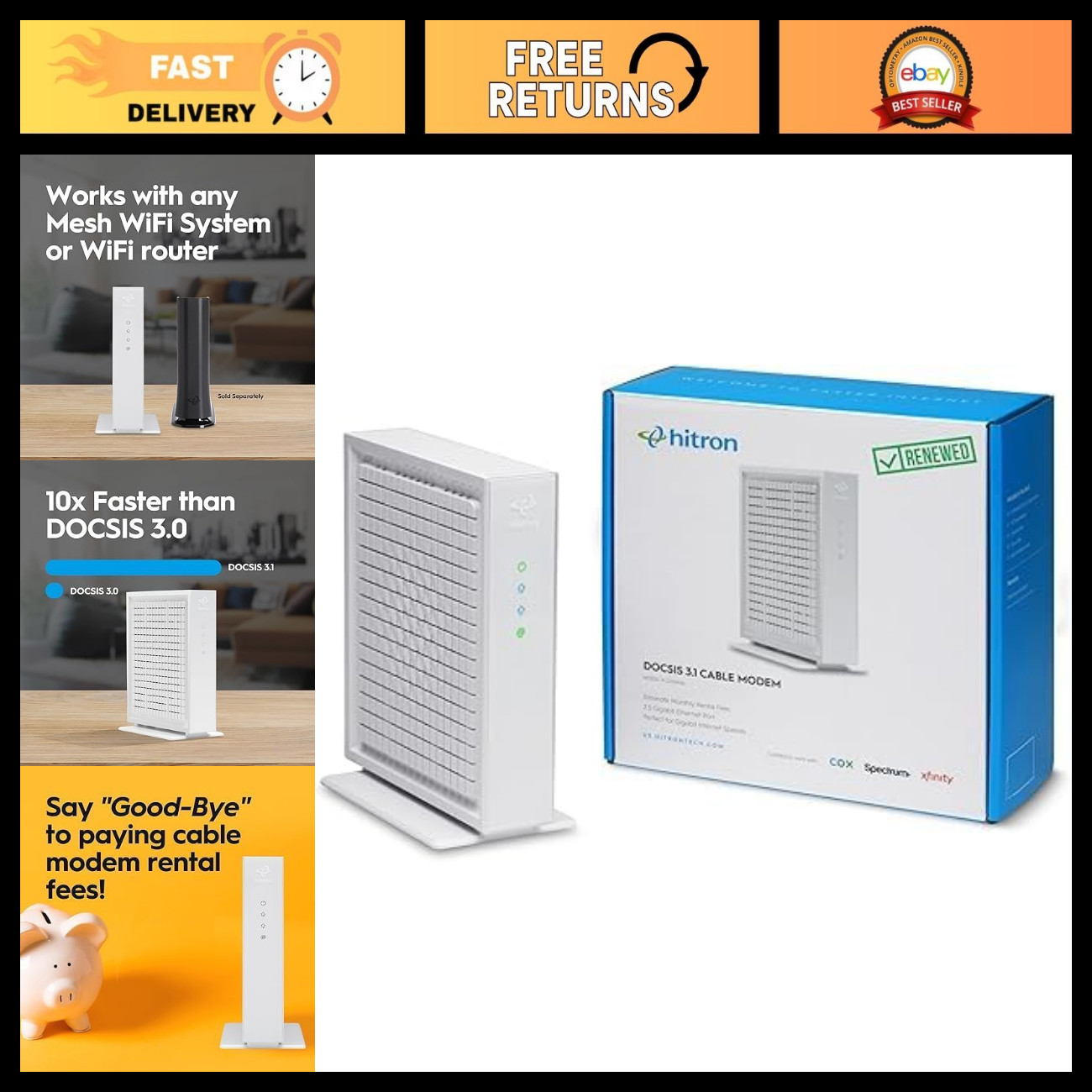 Multi-Gigabit DOCSIS 3.1 Modem | 2.5 Gbps Max Speeds | Xfinity, Spectrum, Cox Co
