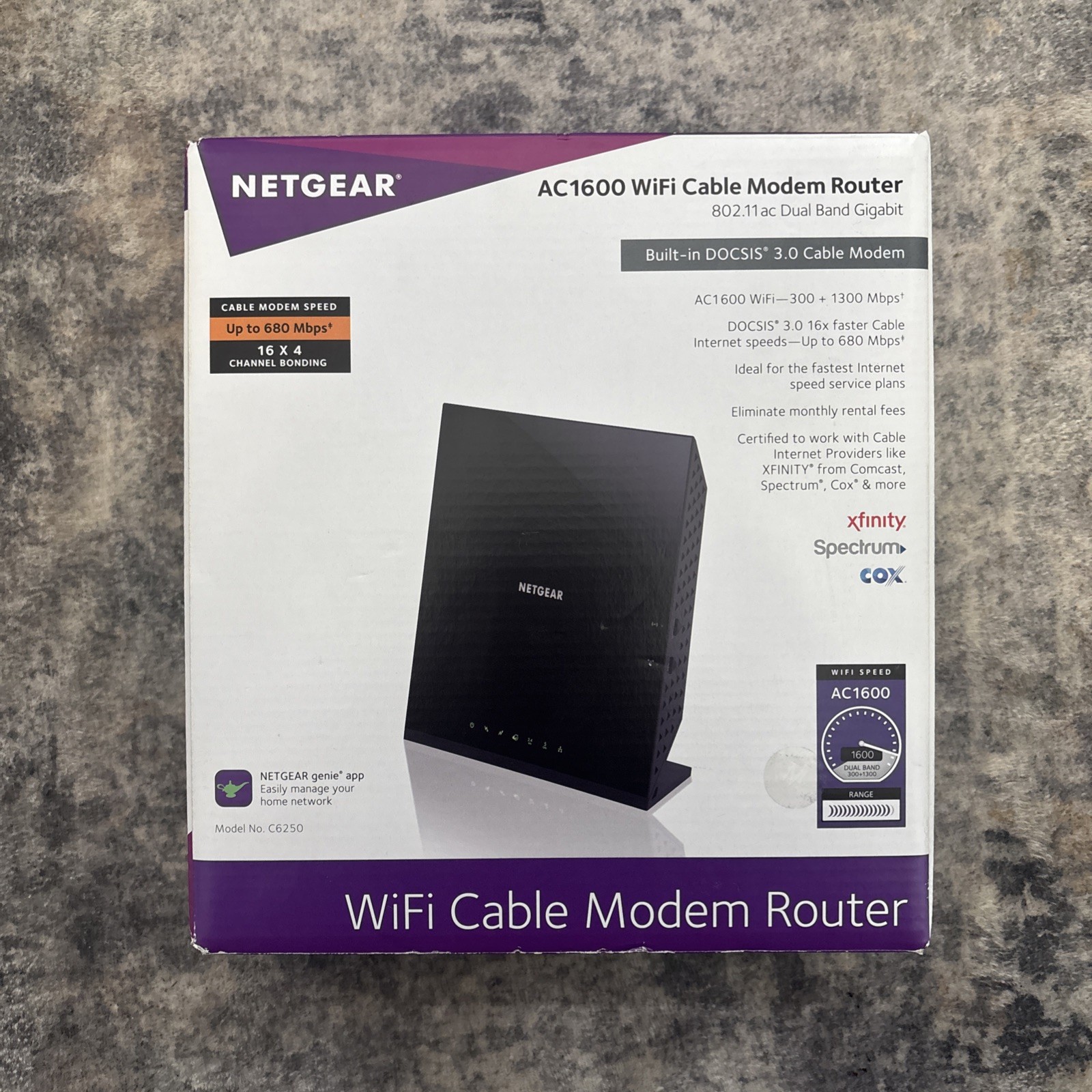 NETGEAR C6250 AC1600 Wifi Cable Modem Router DOCSIS 3.0 Black New Sealed