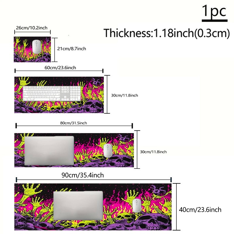 1pc 1pcs Large Gaming Desk Mat Compatible for PC/Laptop - Fluorescent Zombie F