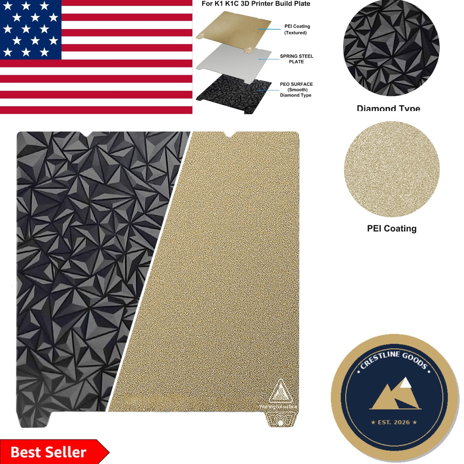 Diamond Textured PEO PEI Build Plate - 235x235mm for Creality & Ender Printers