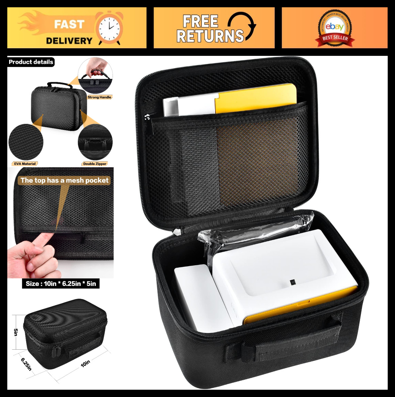 Protective Case for Kodak Dock Plus & Premium Wi-Fi 4x6” Instant Printer - Black