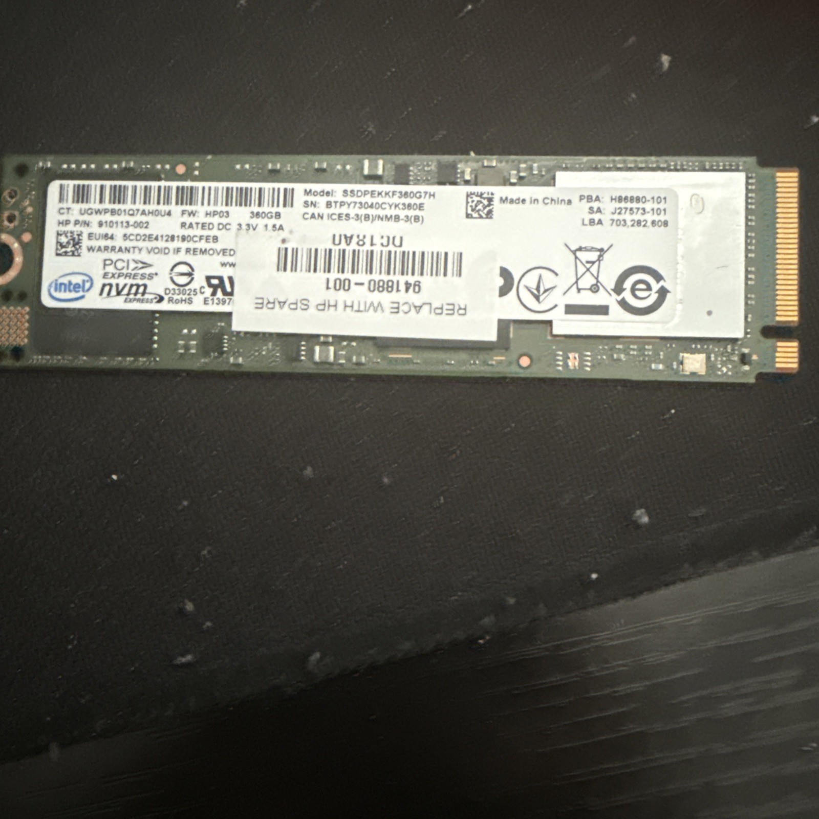 SSDPEKKF360GB7H SSD NVME 360GB *TESTED* & WIPED 