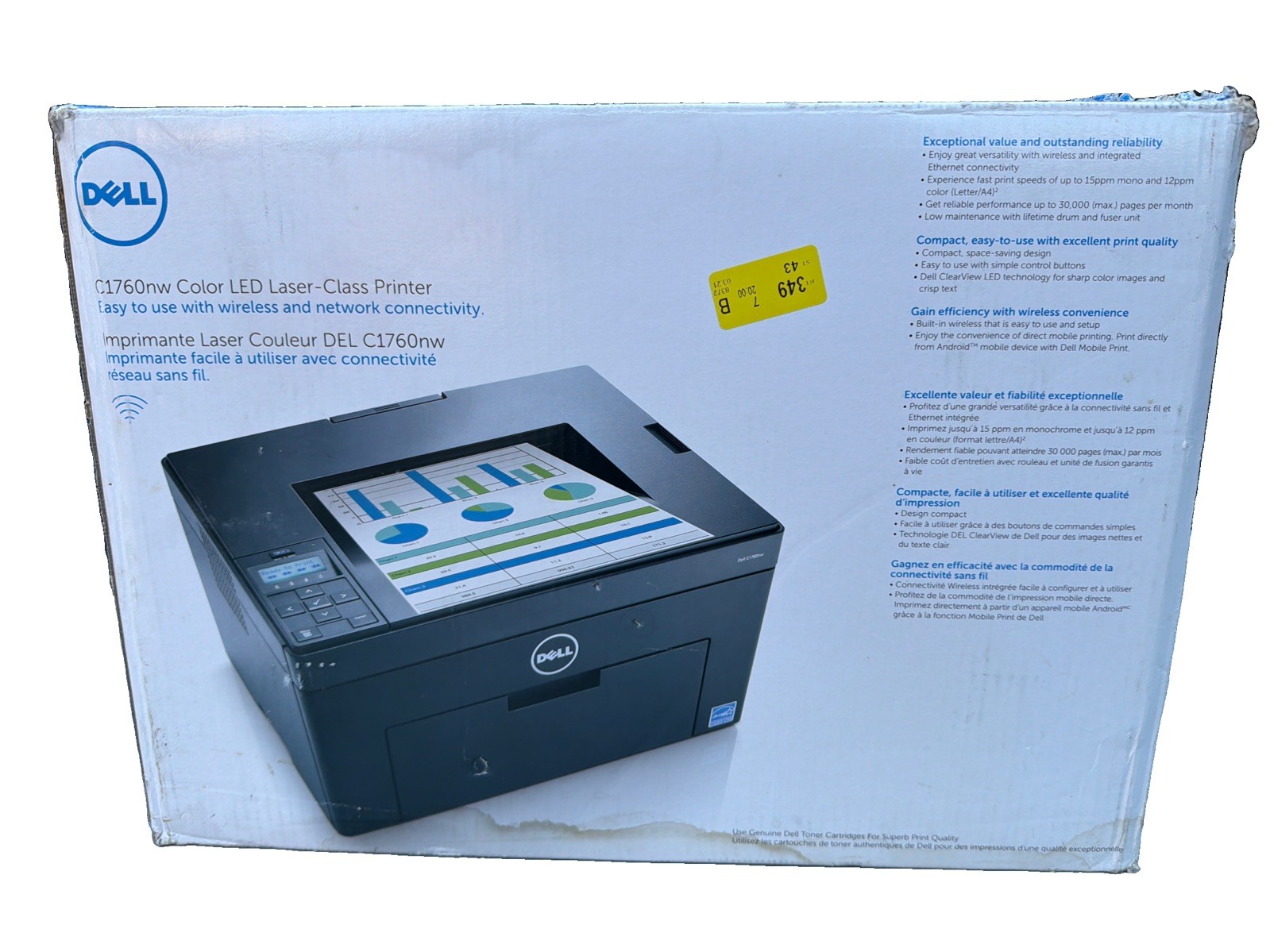 Dell C1760nw Color LED Laser Printer Open Box Fully Tested WiFi