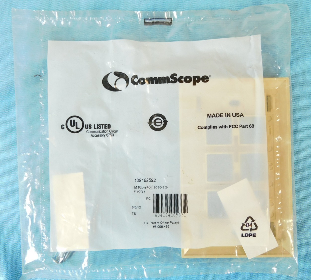 108168592 M16L-246 L Type Flush Mounted M-Series Faceplate, 6-Port, Ivory