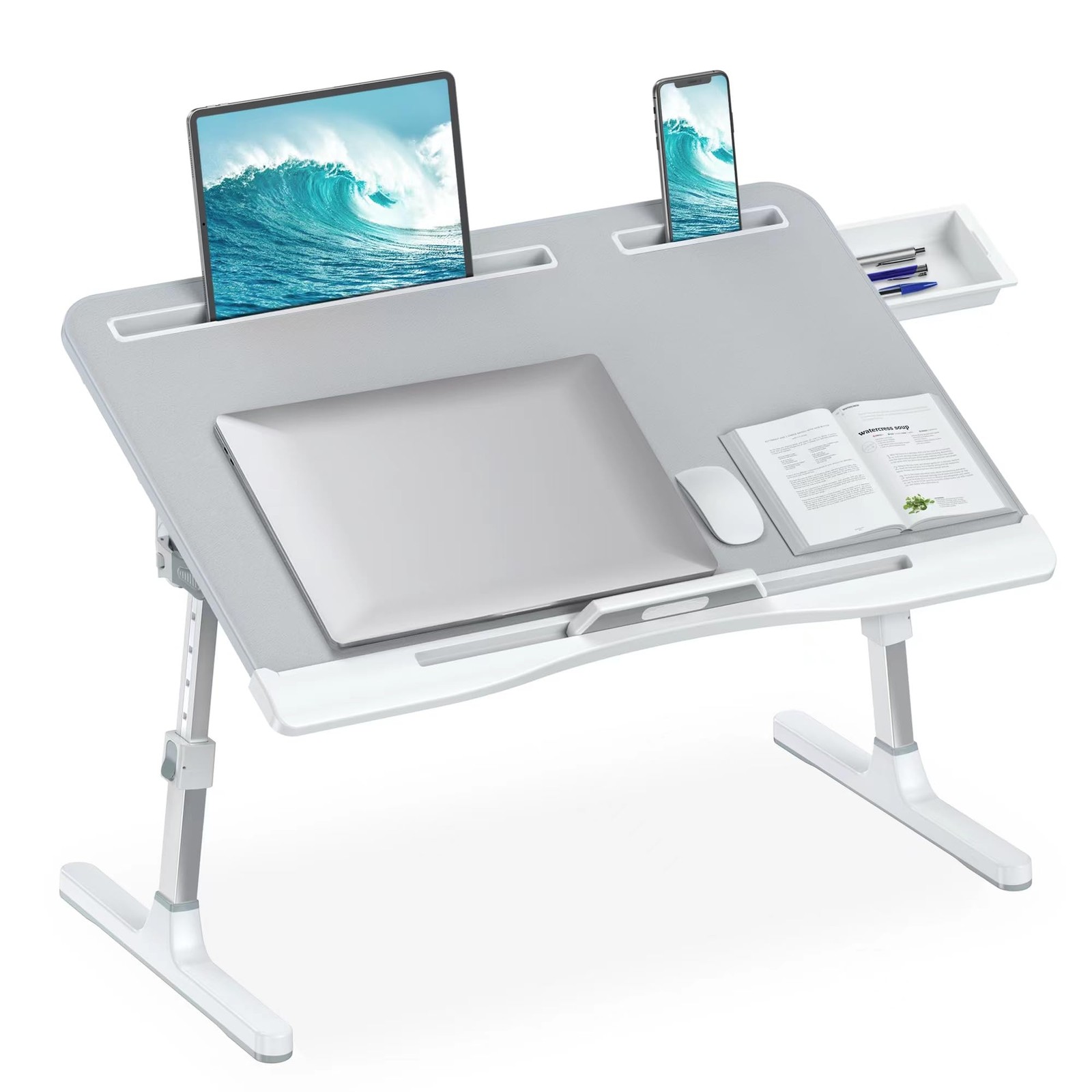 HETTHI Laptop Desk for Bed Adjustable Bed Table with Leather Desktop Foldable...