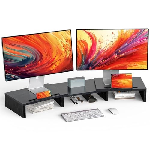 LORYERGO Dual Monitor Stand with 2 Slots for Phone and Tablet, - LEMS14B-E