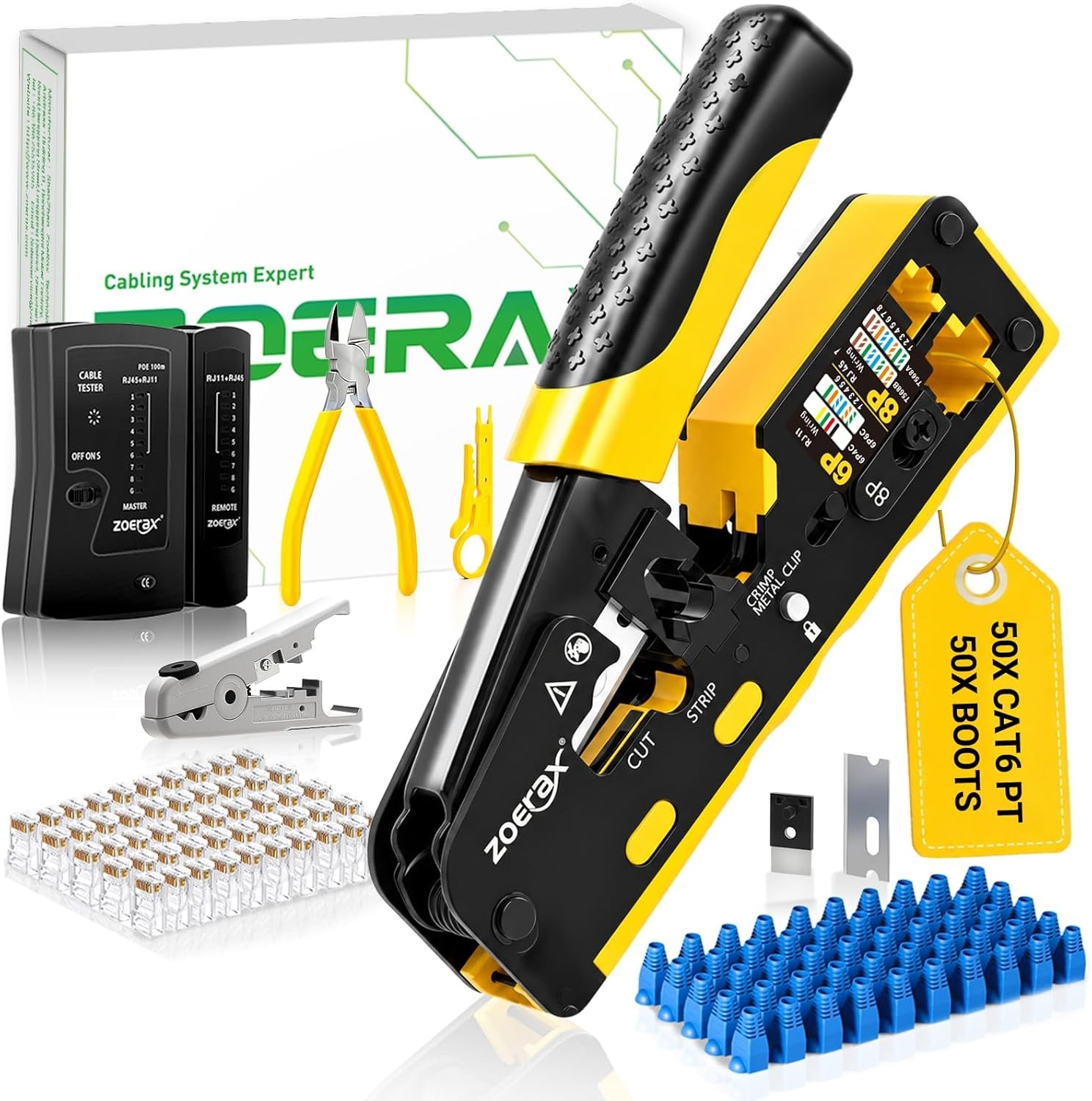 Cat7 RJ45 Crimping Tool, Cat 7 Cat6 Cat5 Pass through Ethernet Crimping Tool Kit