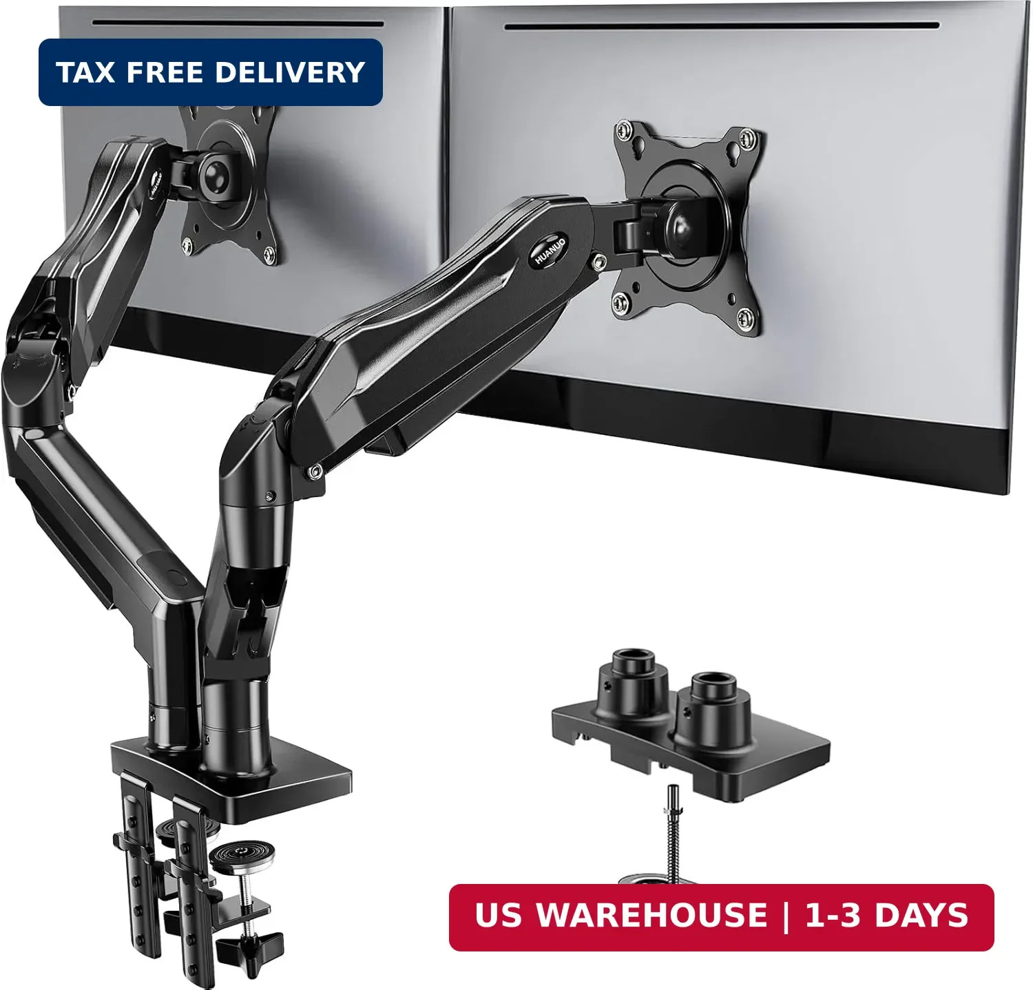 HUANUO FlowLift™ Dual Monitor Stand, Fully Adjustable Gaming Monitor Desk Mount