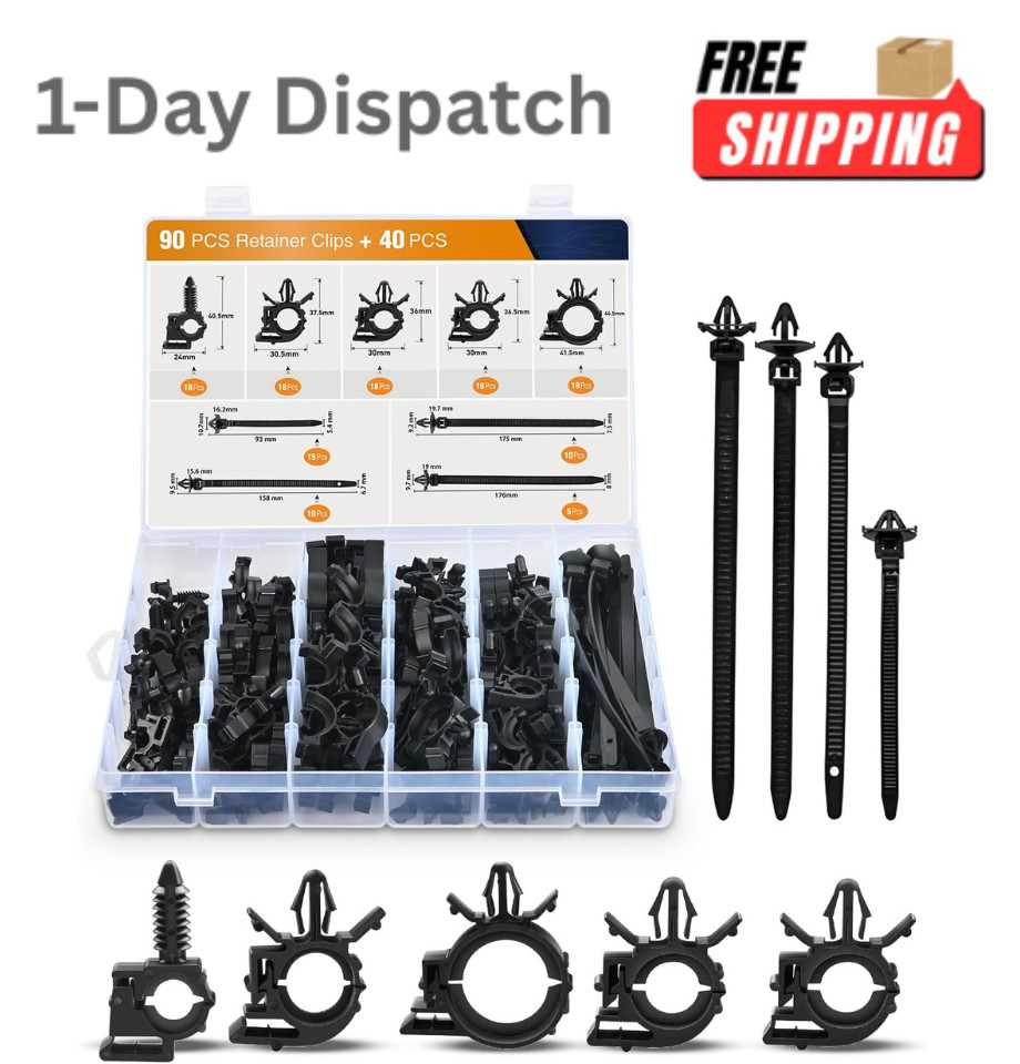 .GOOACC 130Pcs Car Wire Loom Routing Clips 9 Sizes Nylon
