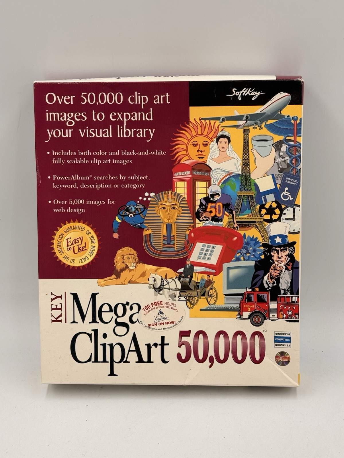 Vintage SoftKey Key Mega ClipArt 50,000 CD-ROM Windows 95/3.1 Clip Art Software