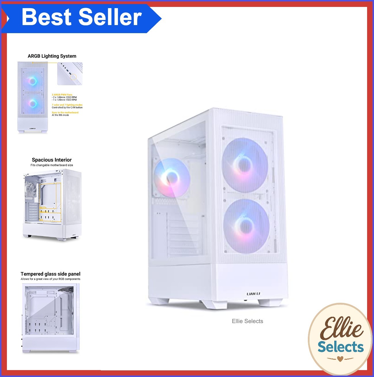 High Airflow ATX PC Case White Mesh Front Panel Mid-Tower 3 ARGB PWM Fans USB