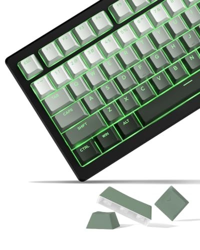 131 Keycaps Set, Green Gradient Shine Through PBT Keycaps for Mechanical Board