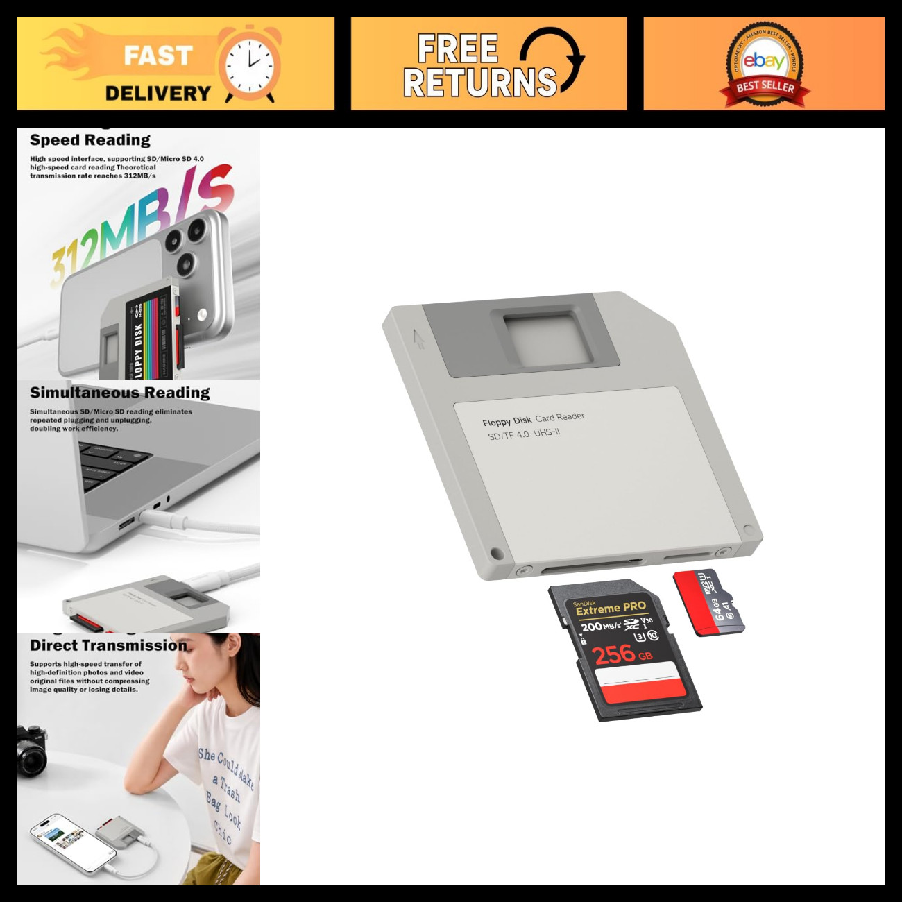 High-Speed USB-C SD/Micro SD Card Reader Adapter for iPhone, MacBook, iPad, Came